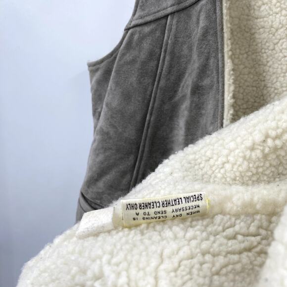 Vintage blue gray suede sherpa lined western vest - Picture 5 of 6
